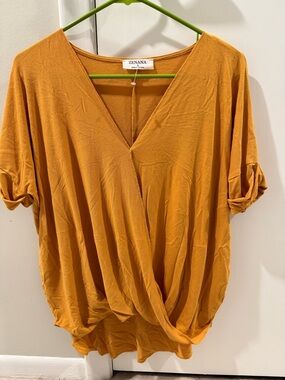 Zenana Mustard Twist Front V‑Neck Tunic